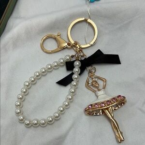 Elegant Pearl and Gold Ballerina Keychain